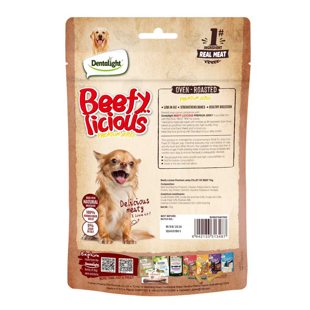 Dentalight Beefy Licious Jerky Treats For Dogs-Fillet of Wagyu Beef 70g