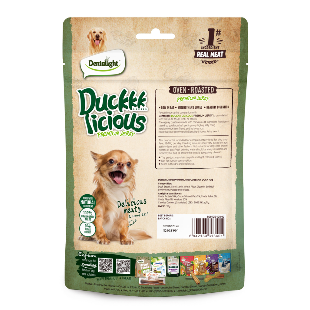 Dentalight Duckki Licious Jerky Treats For Dogs-Cube of Duck 70g