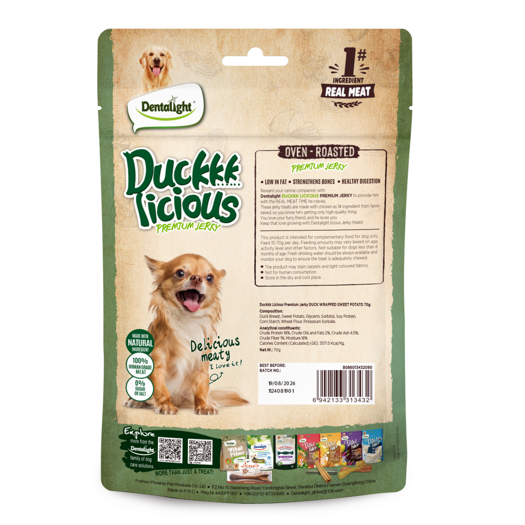 Dentalight Duckki Licious Jerky Treats For Dogs-Duck Wrapped Sweet Potato 70g