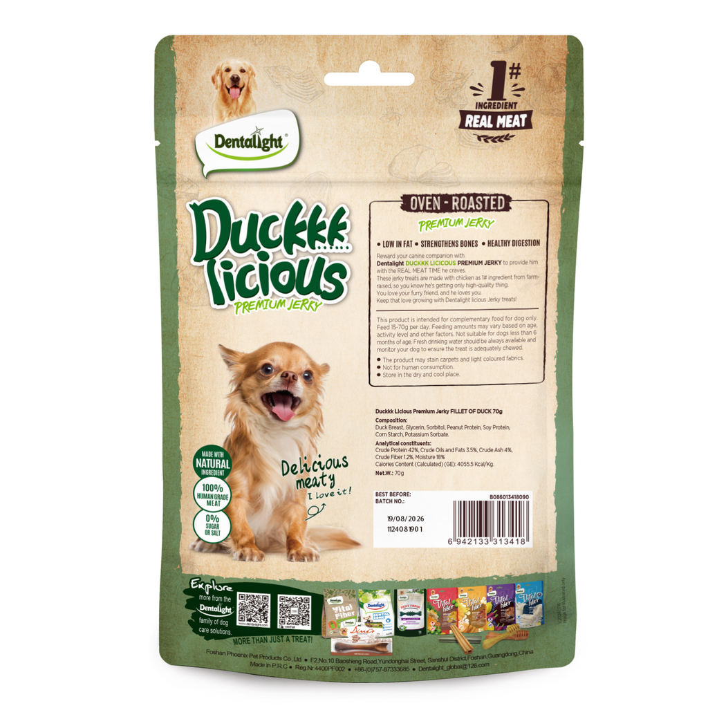 Dentalight Duckki Licious Jerky Treats For Dogs-Fillet of Duck 70g