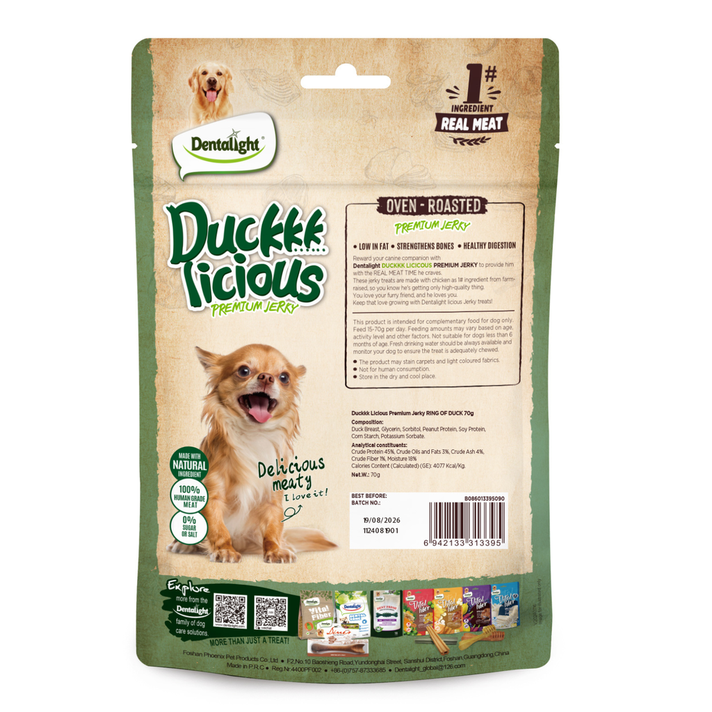 Dentalight Duckki Licious Jerky Treats For Dogs-Ring of Duck 70g