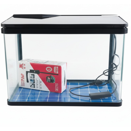 Fish Tank – Glass Aquarium Starter Kit with Air Pump, LED Cool Lights & Filter Black