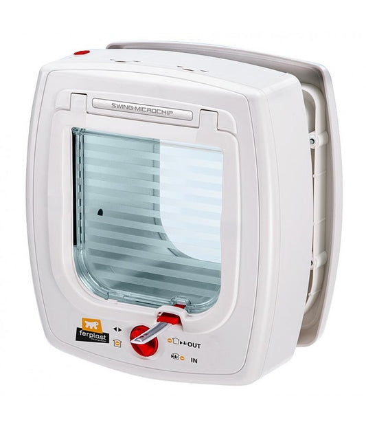 Ferplast Swing Cat Flap With Microchip Opening System[Color - White, Dimension - 22.5 x 16.2 x 25.2cm]