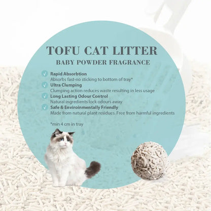 Combo Offer-Bioline Tofu Cat Litter 7L - Baby Powder Fragrance+Moderna Cat Litter Scoop