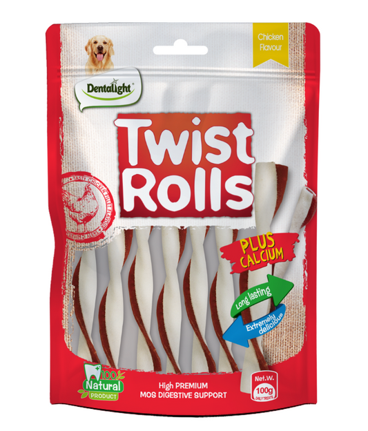 Dentalight 5" Twist Rolls Small Dog Treats 100g - Chicken Flavour