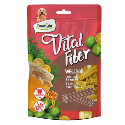 Dentalight Vital Fiber Wellbars 3" Treat For Dogs-Honey, Fennel Seed & Kumquat 80g-8pcs