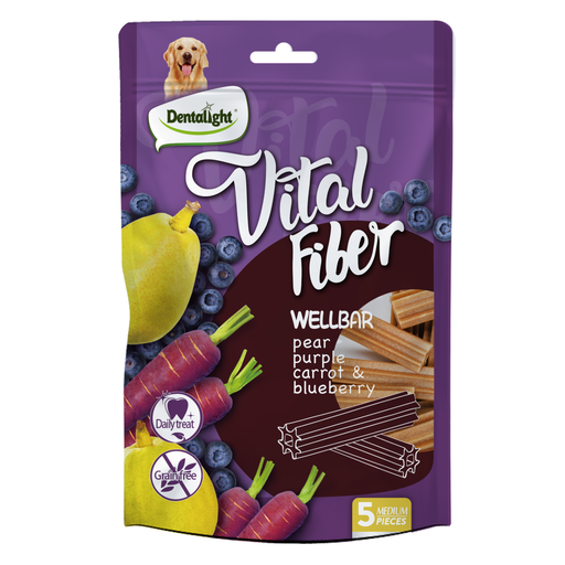 Dentalight Vital Fiber Wellbars 3" Treat For Dogs-Pear,Purple Carrot & Blueberry 85g-5pcs