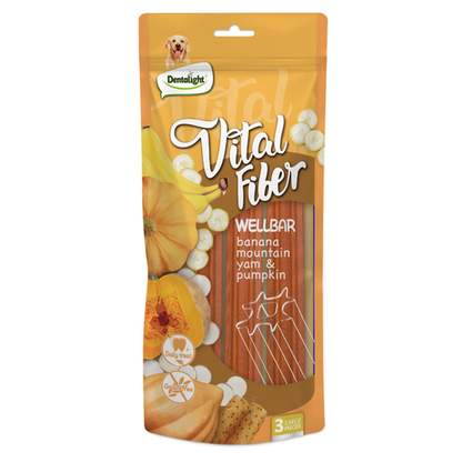 Dentalight Vital Fiber Wellbars 6" Treat For Dogs-Banana, Mountain Yam & Pumpkin 250g-3pcs