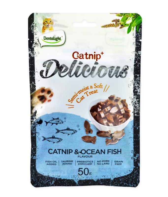 Dentalight Catnip+ Semi Moist & Soft Cat Treat 50g - Catnip & Oceanfish Flavour