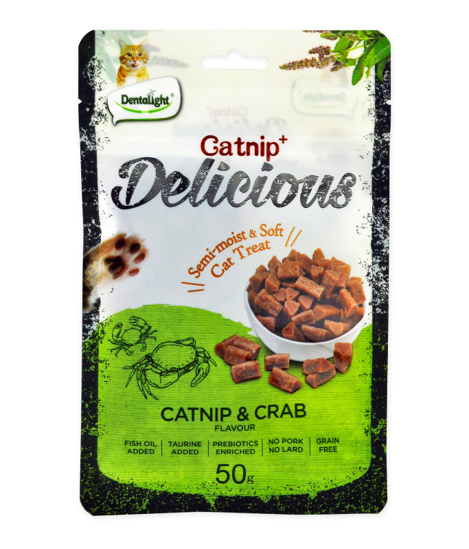 Dentalight Catnip+ Semi Moist & Soft Cat Treat 50g - Catnip & Crab