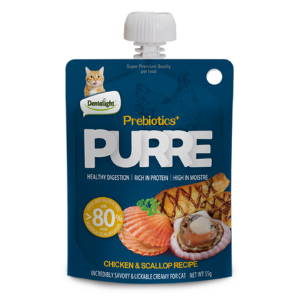 Dentalight Prebiotics+ PURRE creamy Treats For Cat -Chicken & Scallop 55g [12pcs/case]