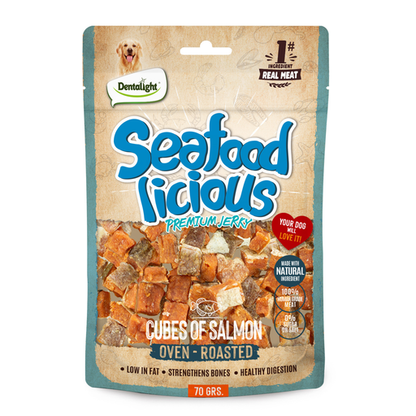 Dentalight Seafood Licious Jerky Treats For Dogs-Cube of Salmon 70g