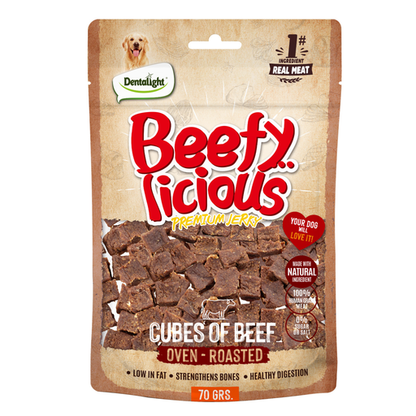 Dentalight Beefy Licious Jerky Treats For Dogs-Cube of Beef 70g