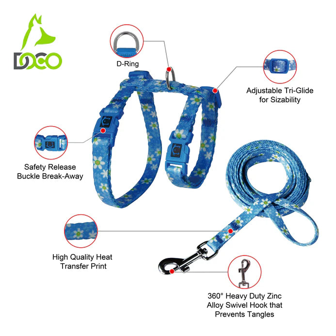 DOCO® LOCO Cat Harness + Leash Combo - Printed Pattern 6ft (DCAT202+2072)Sizes - XS
