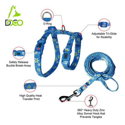 DOCO® LOCO Cat Harness + Leash Combo - Printed Pattern 6ft (DCAT202+2072)Sizes - XS
