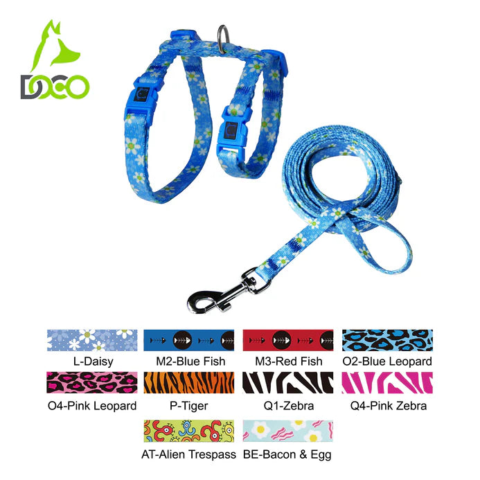 DOCO® LOCO Cat Harness + Leash Combo - Printed Pattern 6ft (DCAT202+2072)Sizes - XS
