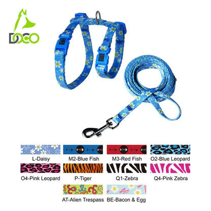 DOCO® LOCO Cat Harness + Leash Combo - Printed Pattern 6ft (DCAT202+2072)Sizes - XS