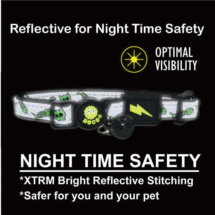 DOCO® Reflective Cat Collar - Printed Pattern, 1.0 X 19-31cm(XS) Black