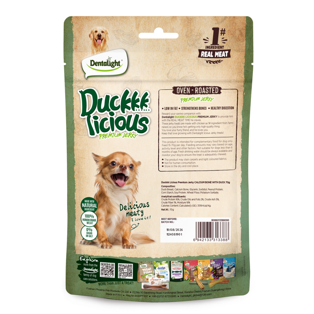Dentalight Duckki Licious Jerky Treats For Dogs-Calcium Bone With Duck 70g