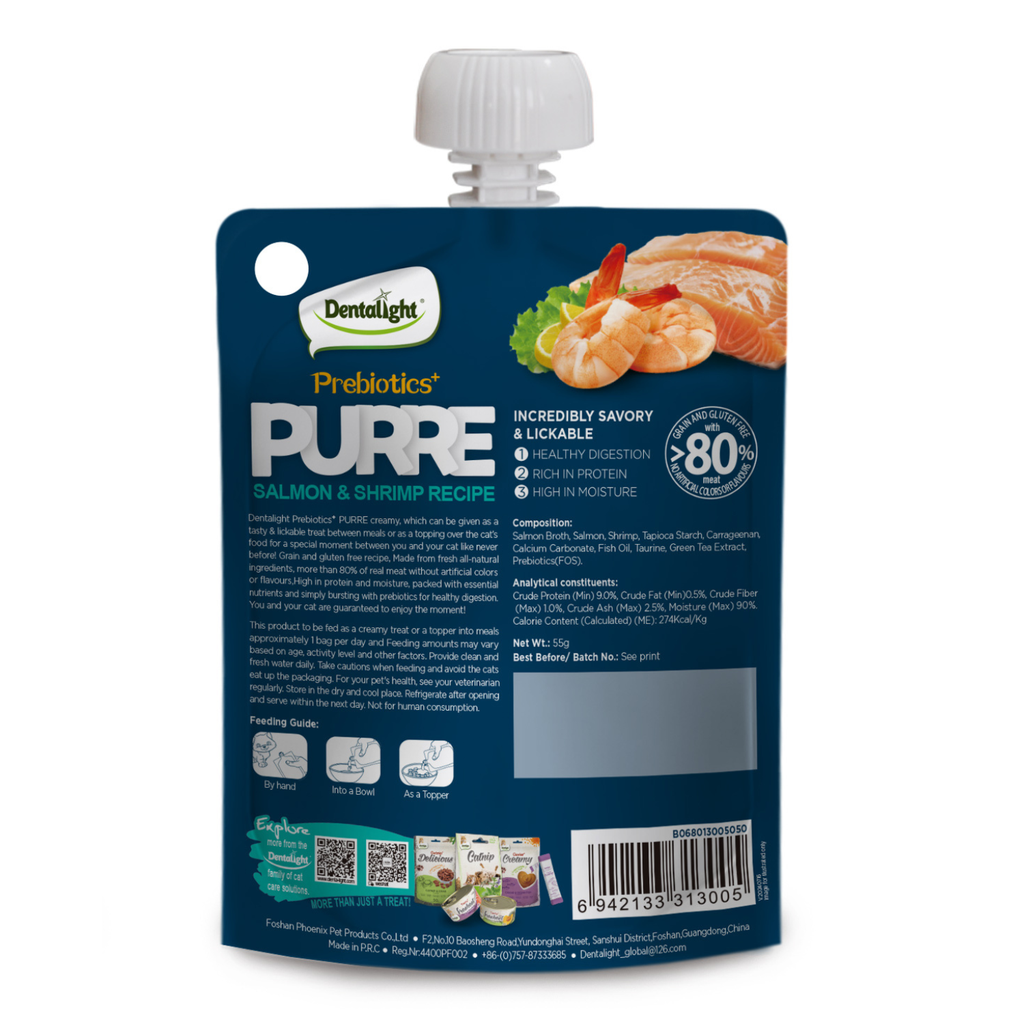 Dentalight Prebiotics+ PURRE creamy Treats For Cats-Salmon & Shrimp 55g [12pcs/case]