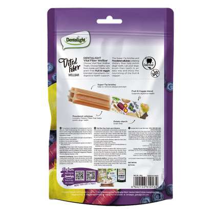 Dentalight Vital Fiber Wellbars 3" Treat For Dogs-Pear,Purple Carrot & Blueberry 85g-5pcs