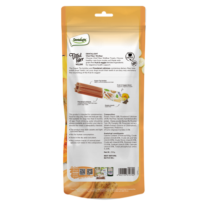 Dentalight Vital Fiber Wellbars 6" Treat For Dogs-Banana, Mountain Yam & Pumpkin 250g-3pcs