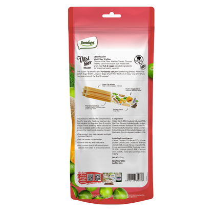 Dentalight Vital Fiber Wellbars 6" Treat For Dogs-Honey, Fennel Seed & Kumquat 250g-3pcs