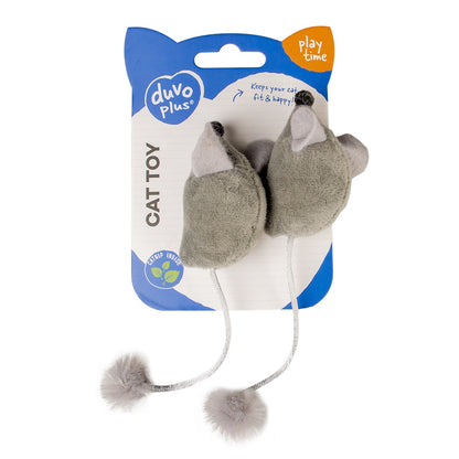 Duvo+ Cushy Mice With Funny Tail Grey Color - Cat Toy (2pcs) 16.5x5x4cm