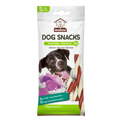 Howbone Dog Snack - Two in One Twist Stick 80g (5pcs) - Goat's Milk+Sweet Potato