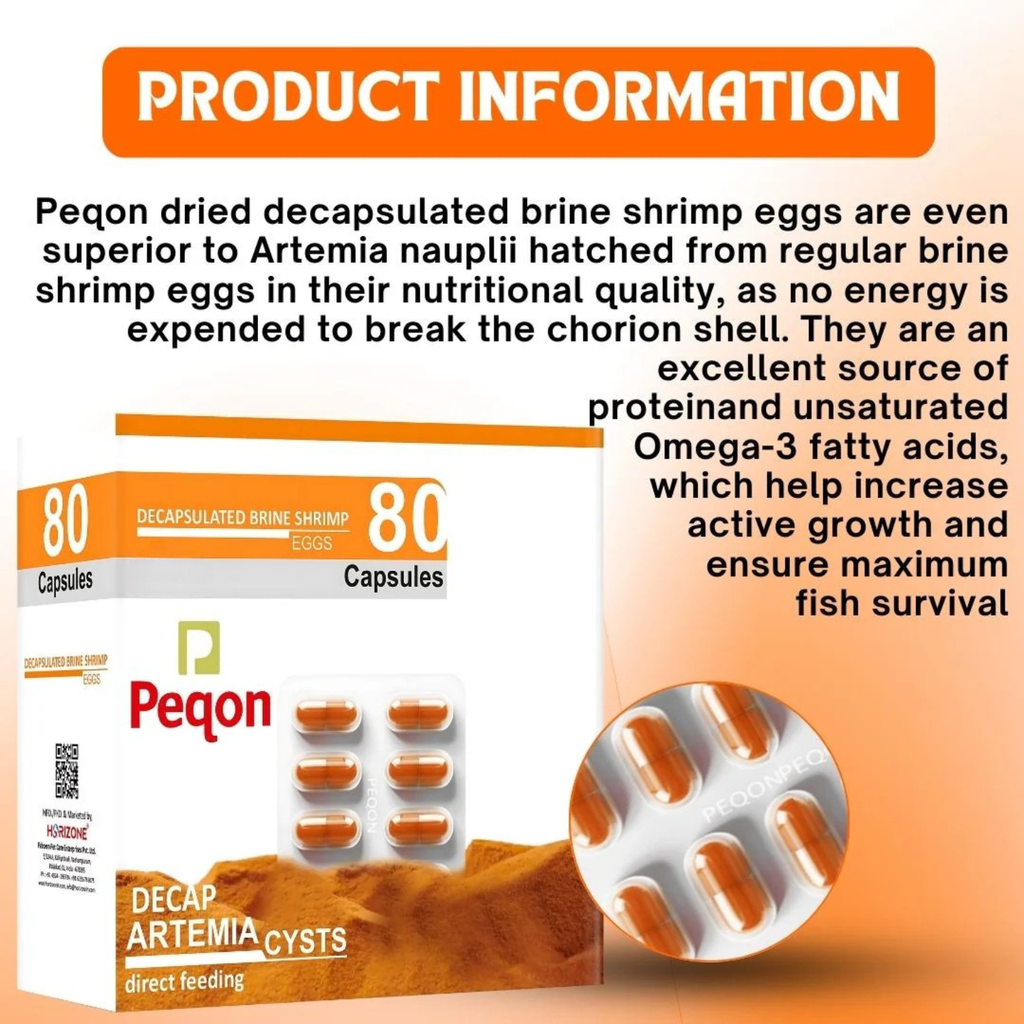 Horizone Peqon Decap Artemia Cyst – Ready-to-Feed Decapsulated Brine Shrimp Eggs (80 Capsules) – No Hatching Needed