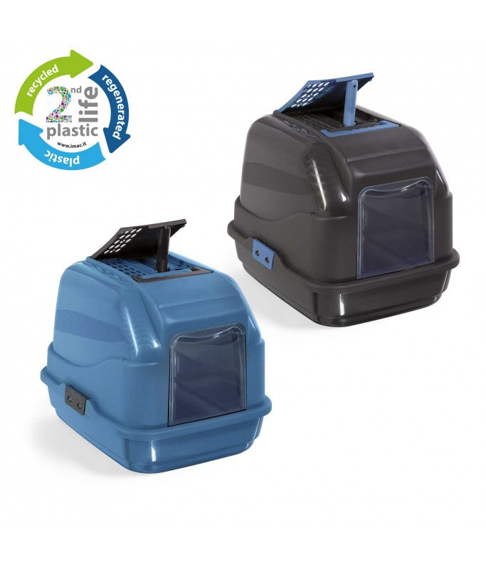 IMAC Easy Cat - Hooded Cat Toilets - Second Life Plastic - 50 x 40 x 40cm[Color - Blue, Dimension - 50 x 40 x 40cm]
