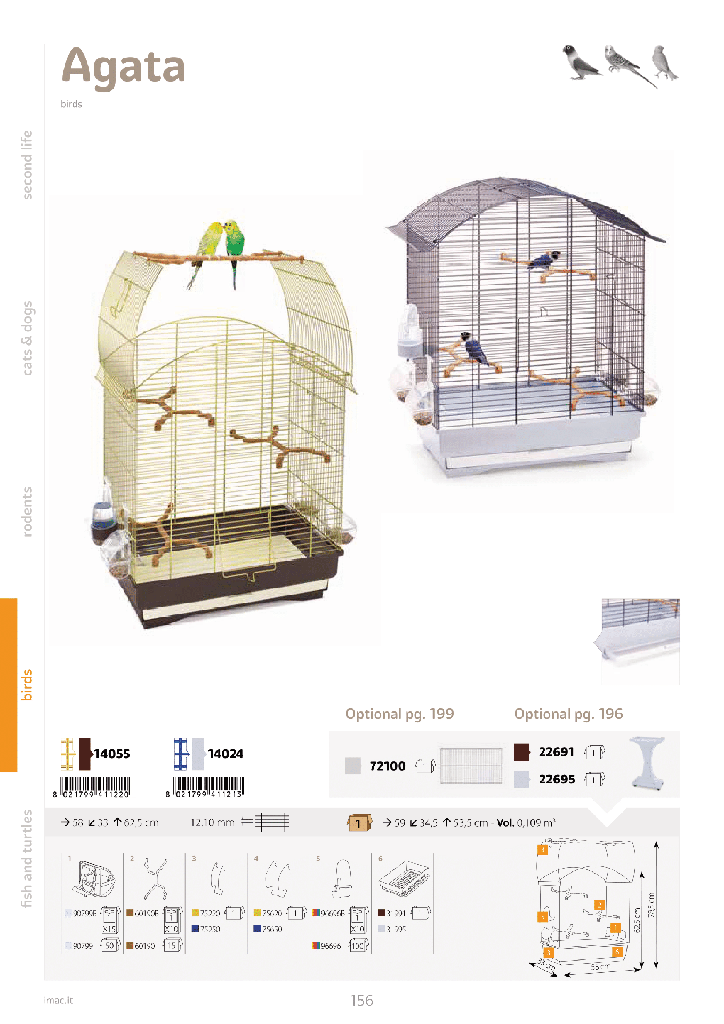 IMAC AGATA Cage 58x33x62,5cm for Canaries, Parakeets and Exotic Birds- BLUE/GHIACCIO