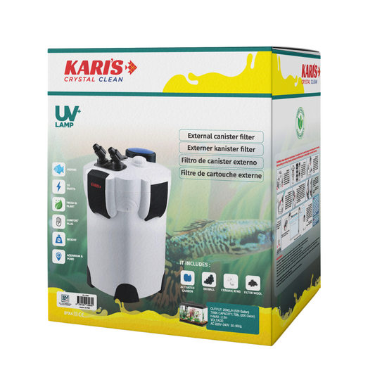 Karis Crystal Clean External Canister Filter UV+ Lamp[Max Output - 2000L/H]