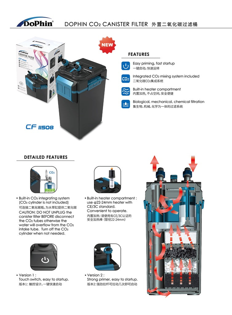 KW Zone Dophin CO2 Canister Filter (220-240V/50Hz) - Common Priming[Flow - 1200L/h]