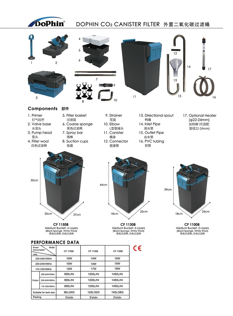 KW Zone Dophin CO2 Canister Filter (220-240V/50Hz) - Common Priming[Flow - 1200L/h]