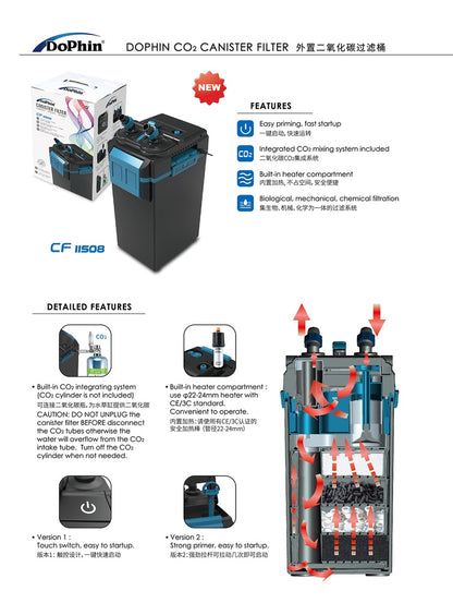 KW Zone Dophin CO2 Canister Filter (220-240V/50Hz) - Fast Start-Up[Flow - 1450L/h]