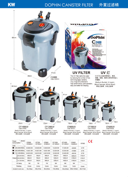 KW Zone Dophin Canister Filter With UV[Model - FDCF600, Max Output - 650L/H]