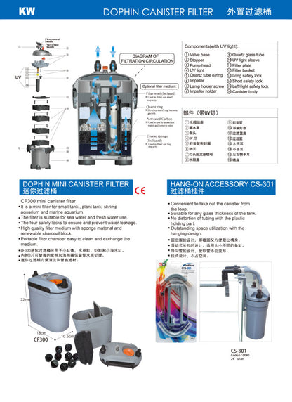 KW Zone Dophin Canister Filter With UV[Model - FDCF600, Max Output - 650L/H]