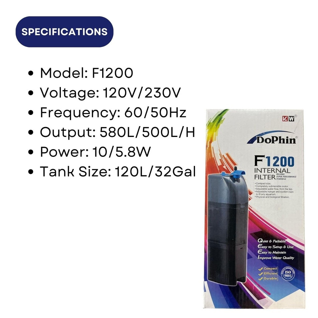 KW Zone Dophin Internal Filter[Model - FDF1200, Max Output - 710L/H]