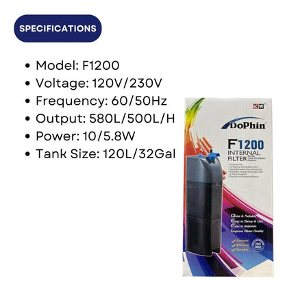 KW Zone Dophin Internal Filter[Model - FDF1200, Max Output - 710L/H]
