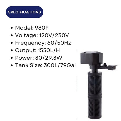 Ingredients KW Zone Dophin Internal Filter[Model - FDF980F, Max Output - 1550L/H]
