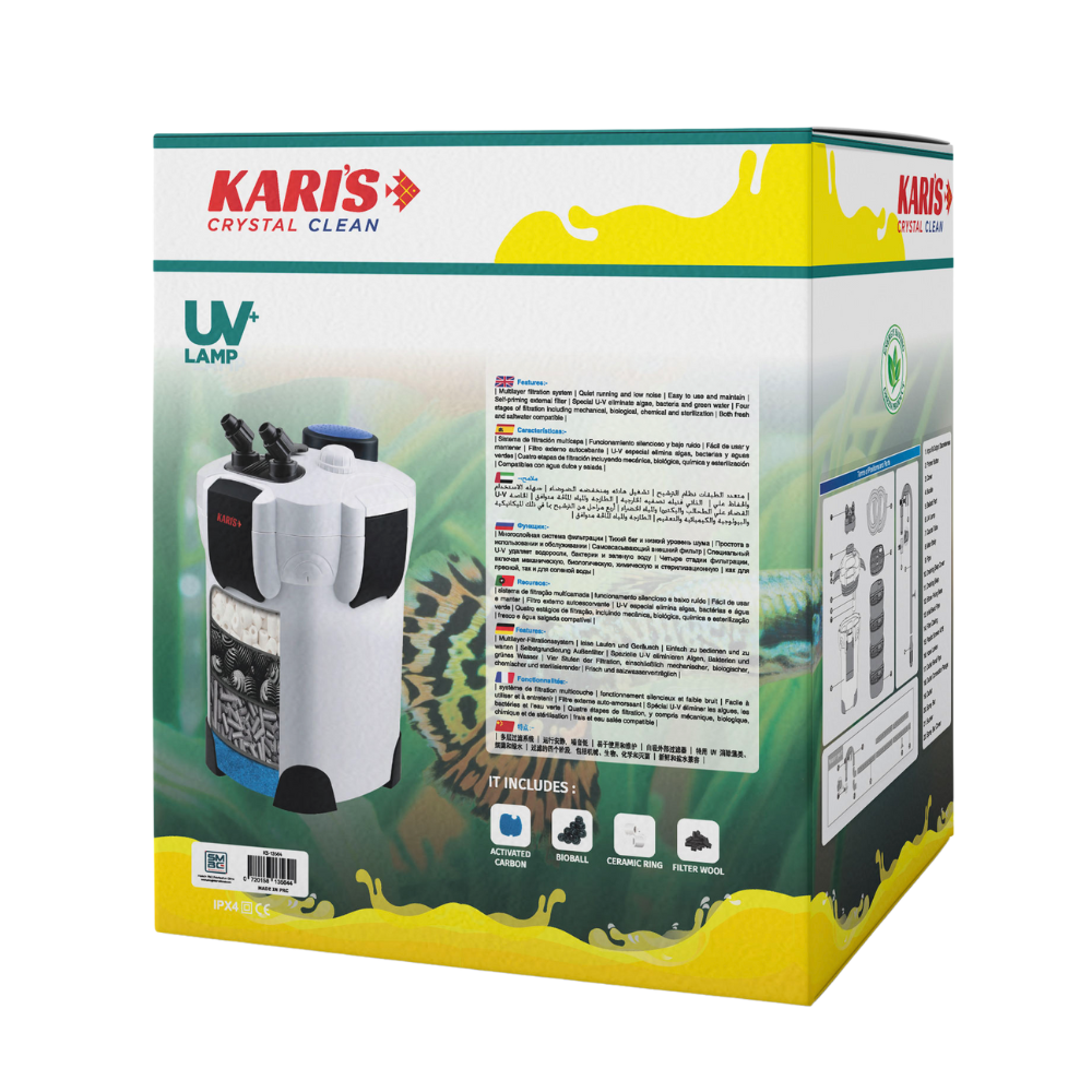 Karis Crystal Clean External Canister Filter UV+ Lamp[Max Output - 2000L/H]