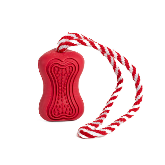 Duvo+ Rubber Dental Bone With Rope 34,5X5,5X5,5Cm Red