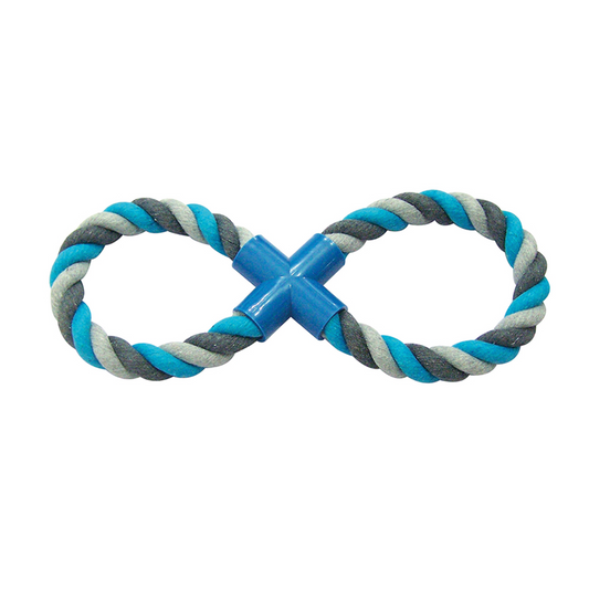 Duvo+ Tug Toy Knotted Cotton 8- Pull Ring 33cm Grey/Blue