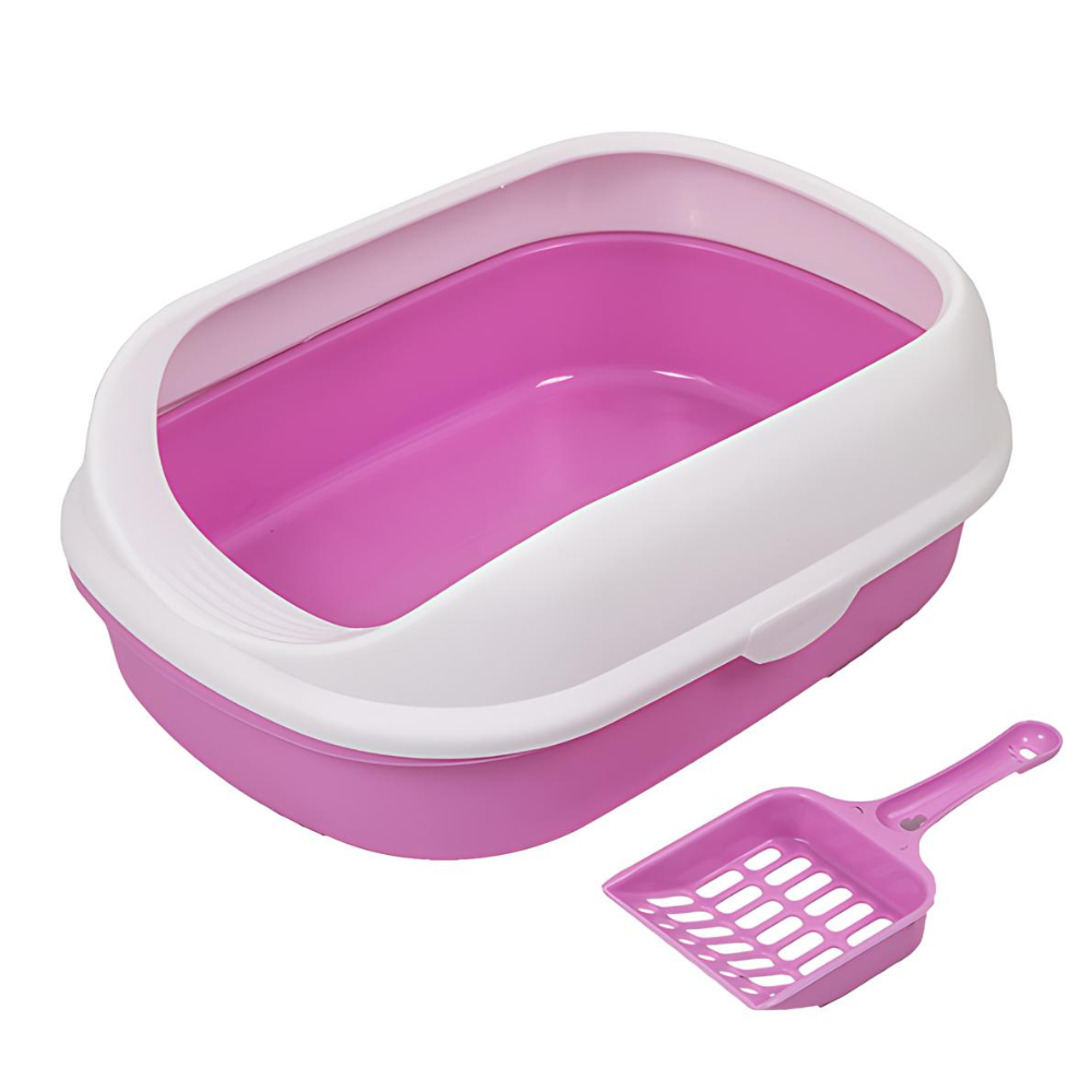 Pado Cat Litter Tray Curved Top With Scoop 41x31x14cm-Rose