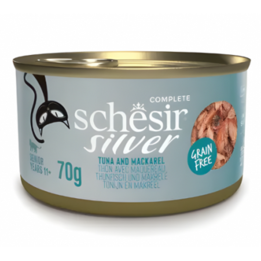 Schesir Silver Senior Cat Wholefood - Tuna And Mackerel 70g (Min Order- 12 Cans)