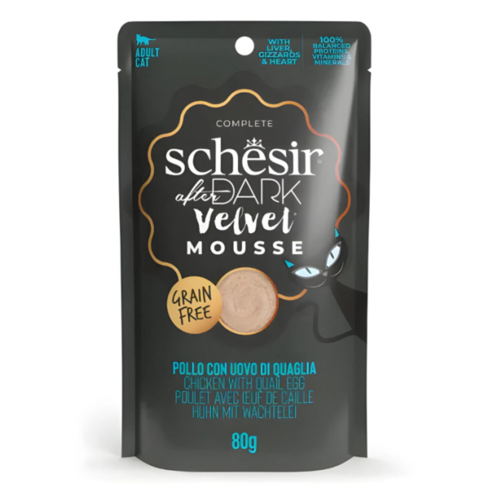 Schesir After Dark Velvet Mousse For Cat - Chicken With Quile Egg 80g (Min Order- 12 Pouch)
