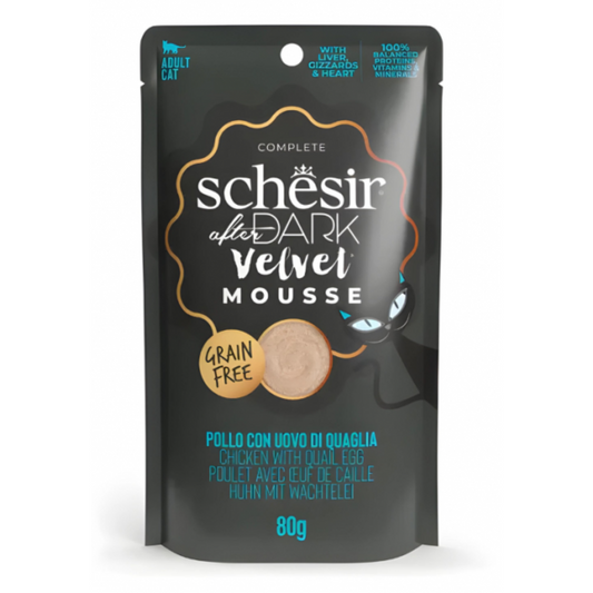 Schesir After Dark Velvet Mousse For Cat - Chicken With Quile Egg 80g (Min Order- 12 Pouch)