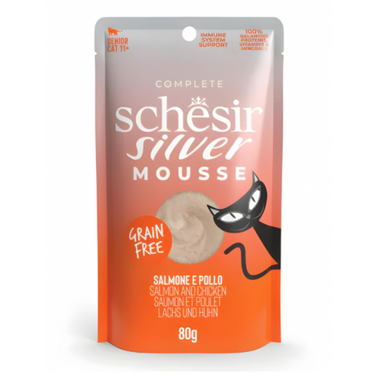 Schesir Silver Mousse Senior Cat - Salmon And Chicken 80g (Min Order- 12 Pouch)