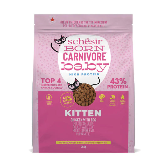 Schesir Born Carnivore Grain Free Oven Baked Dry Food [High-Protein] For Kitten - Chicken & Egg 255g